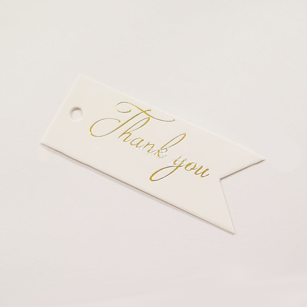 

PandaHall Kraft Paper Gift Tags, Hange Tags, For Arts, Crafts and Food, Flag Shapes with Word Thank You, White, 5x2cm, 100pcs/bag Paper Word...