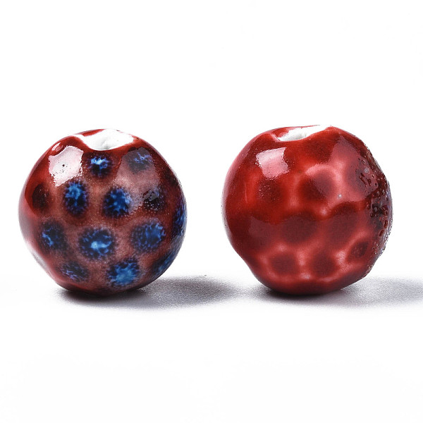 

PandaHall Handmade Porcelain Beads, Famille Rose Style, Round, Dark Red, 16mm, Hole: 2mm Porcelain Round