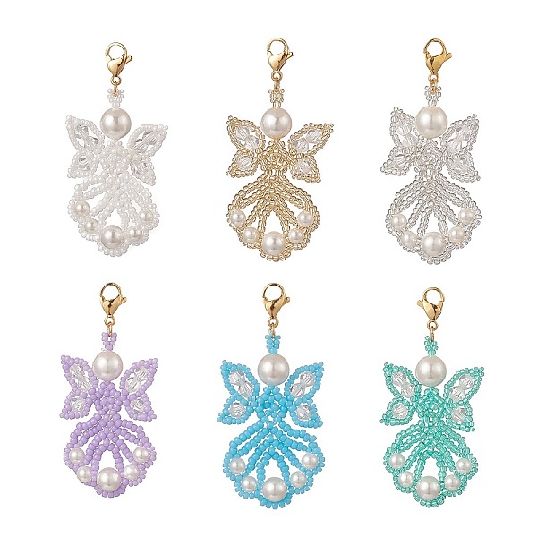 

PandaHall Angel Glass Pendants Decorations, with Seed Beads, Shell Pearl and 304 Stainless Steel Lobster Claw Clasps, Mixed Color..., Multicolor