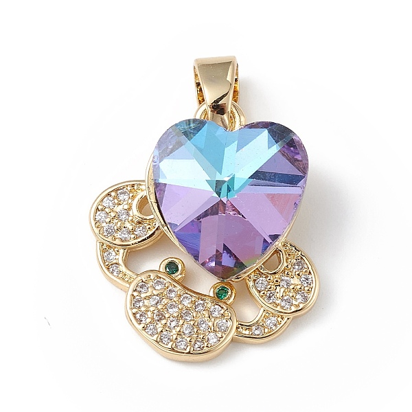 

PandaHall Rack Plating Brass Micro Pave Cubic Zirconia Pendants, with Glass, Long-Lasting Plated, Cadmium Free & Lead Free, Crab with Heart...