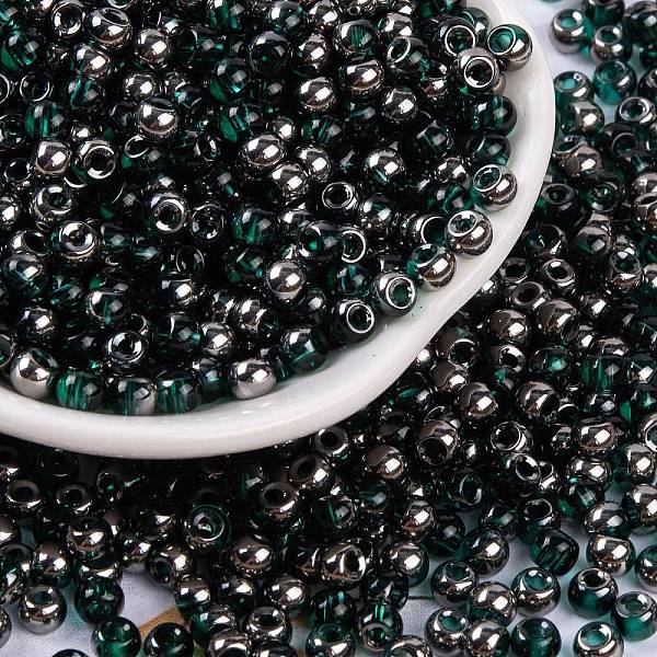 

PandaHall Glass Seed Beads, Inside Colours, Half Silver Plated, Round, Teal, 4x3mm, Hole: 1.2mm, 6428pcs/pound Glass Cyan