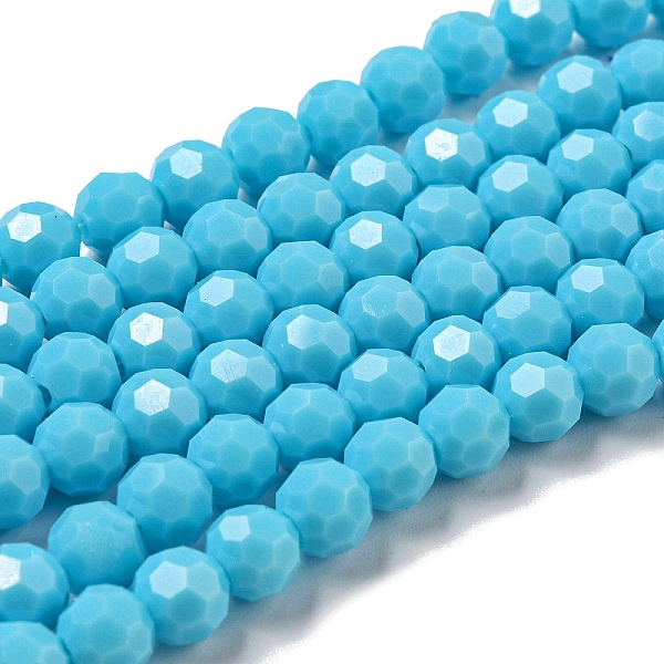 

PandaHall Opaque Glass Beads Stands, Faceted(32 Facets), Round, Light Sky Blue, 6mm, Hole: 1mm, about 98pcs/strand, 20.47''(52cm) Glass..., Black