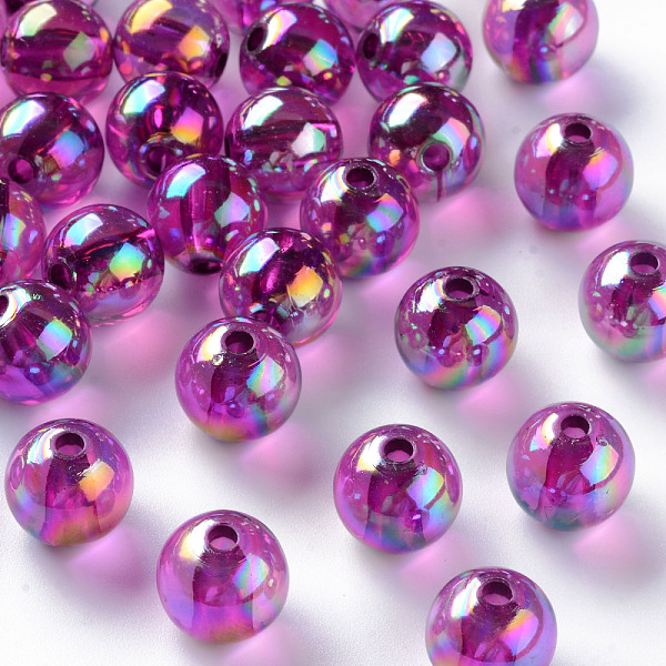 

PandaHall Transparent Acrylic Beads, AB Color Plated, Round, Magenta, 12x11mm, Hole: 2.5mm, about 566pcs/500g Acrylic Round Pink