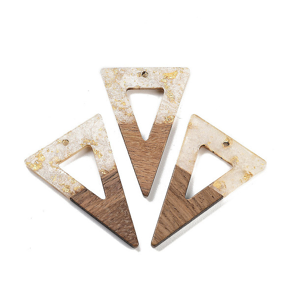 

PandaHall Walnut Wood Pendants, Resin and Gold foil, Triangle, White, 45x30x3.5mm, Hole: 2mm Wood Triangle White