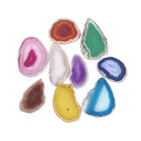 

PandaHall Natural Agate Pendants, Agate Slices, Dyed & Heatsd, Nuggets, Mixed Color, 48~105x39~68x4~7mm, Hole: 2~2.5mm, about 25pcs/1000g..., Multicolor