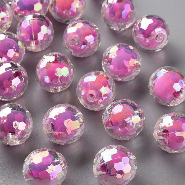 

PandaHall Transparent Acrylic Beads, Bead in Bead, AB Color, Faceted, Round, Camellia, 16mm, Hole: 3mm, about 205pcs/500g Acrylic Round Pink