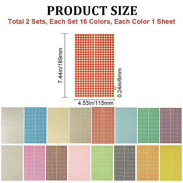 

PandaHall GORGECRAFT 32 Sheets 16 Colors Color Coding Labels Round Dot Stickers Adhesive Decorative Sticker Neon Colors Circle Label Mini..., Multicolor