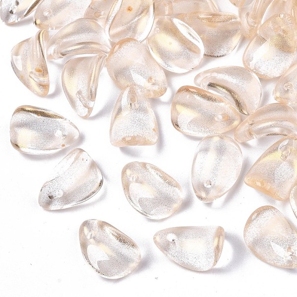 

PandaHall Transparent Spray Painted Glass Charms, with Glitter Powder, Petaline, Cornsilk, 12x8x4.5mm, Hole: 1mm Glass Petaline Gold