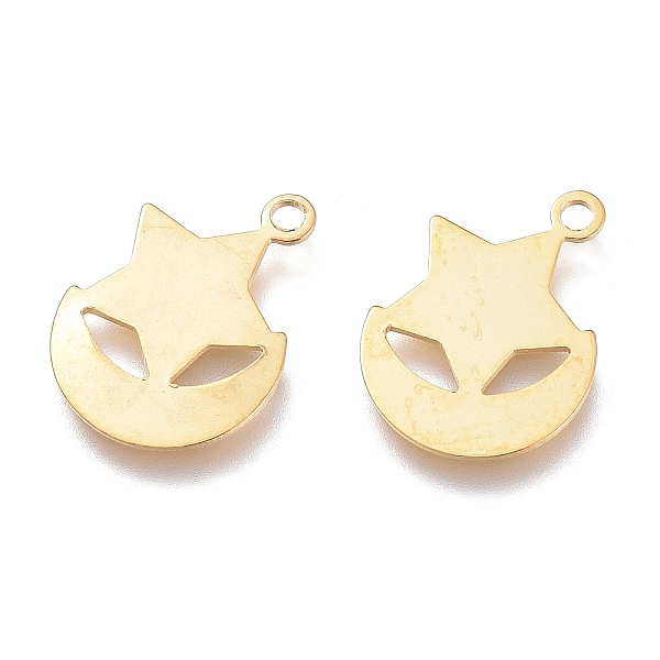 

PandaHall 201 Stainless Steel Charms, Laser Cut, Star with Moon, Golden, 12x8.5x0.5mm, Hole: 1mm 201 Stainless Steel Others