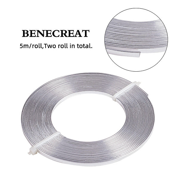 BENECREAT 10m (33FT) 3mm Wide Silver Aluminum Flat Wire Anodized Flat Artistic Wire For Jewelry Craft Beading Making