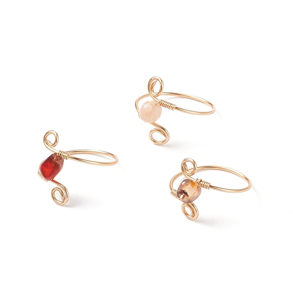 

PandaHall Natural Red Agate Braided Finger Ring, Light Gold Plated Copper Wire Wrap Jewelry for Women, Mixed Color, US Size 9(18.9mm) Red..., Multicolor