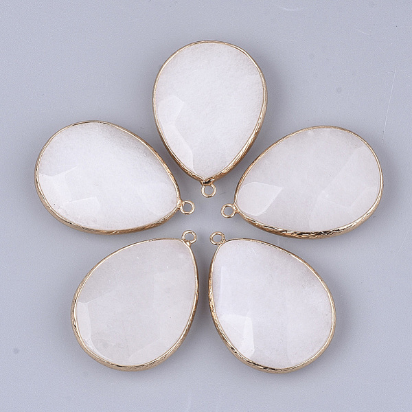

PandaHall Natural White Jade Pendants, with Brass Findings, Faceted, teardrop, Golden, 44~45x31~32x9~12mm, Hole: 2mm White Jade Teardrop