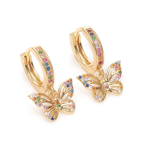 

PandaHall Brass Micro Pave Cubic Zirconia Huggie Hoop Earrings, Long-Lasting Plated, Butterfly, Colorful, Golden, 24.5mm, Pin: 1mm Cubic...