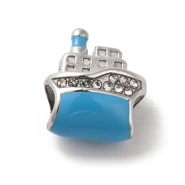 

PandaHall 304 Stainless Steel Enamel European Beads, with Rhinestone, Large Hole Beads, Steamship, Stainless Steel Color, 13.5x11.5x7.5mm..., Clear