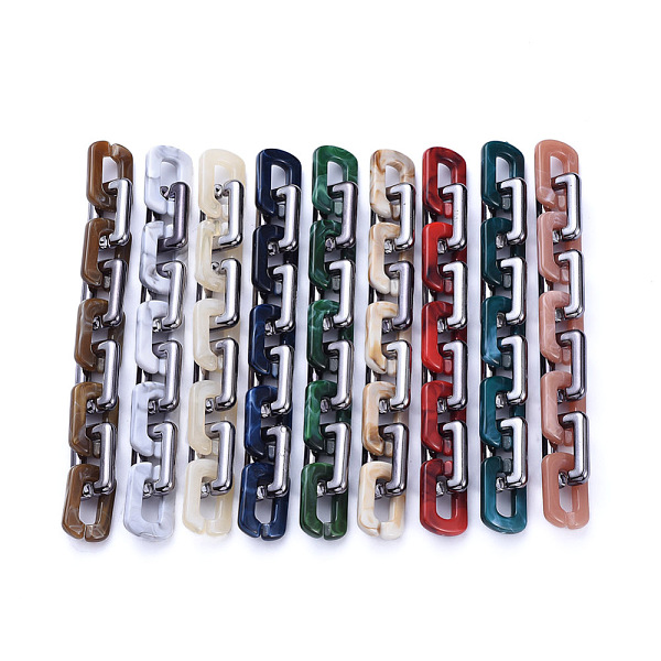 

PandaHall Handmade Acrylic Cable Chains, with CCB Plastic Linking Rings, Mixed Color, Link: 20x30.5x5mm, 20x30x6mm, about 39.37 inch..., Multicolor