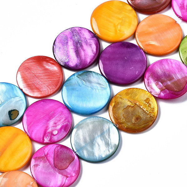 

PandaHall Natural Freshwater Shell Beads Strands, Dyed, Flat Round, Mixed Color, 25x25x3mm, Hole: 1mm, about 16pcs/strand, 15.20~15.55 inch..., Multicolor