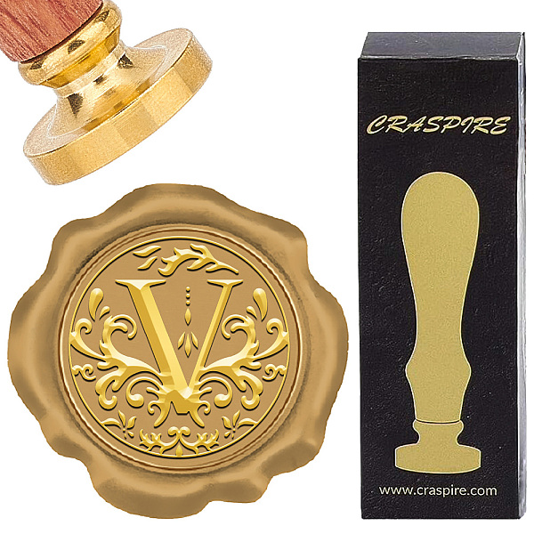 

PandaHall Brass Wax Seal Stamps with Rosewood Handle, for DIY Scrapbooking, Letter V, 25mm Brass Letter V