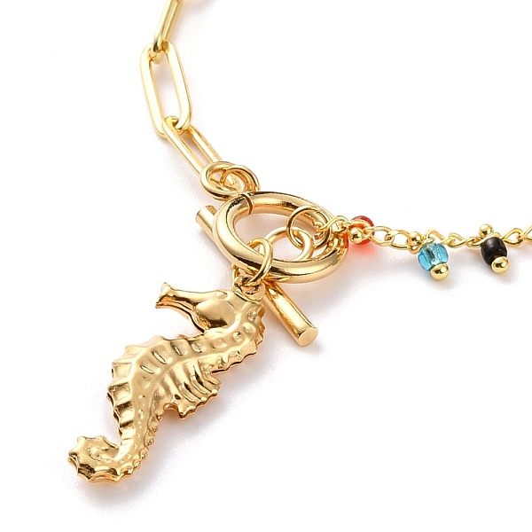 

PandaHall Sea Horse Charm Bracelets, with Brass Paperclip Chains, Glass Beads, Natural Pearl Beads, 304 Stainless Steel Toggle Clasps and...