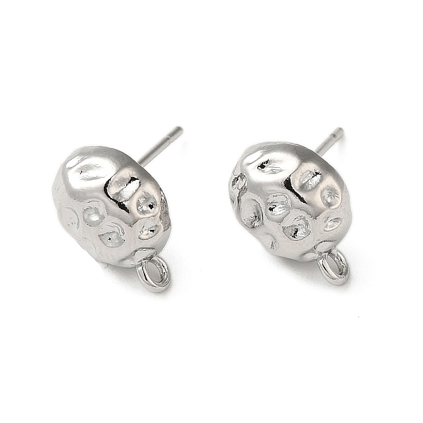 

PandaHall Brass Stud Earring Finding with Loops, Textured Oval, Real Platinum Plated, 12x8mm, Hole: 1.4mm, Pin: 10x0.8mm Brass Oval