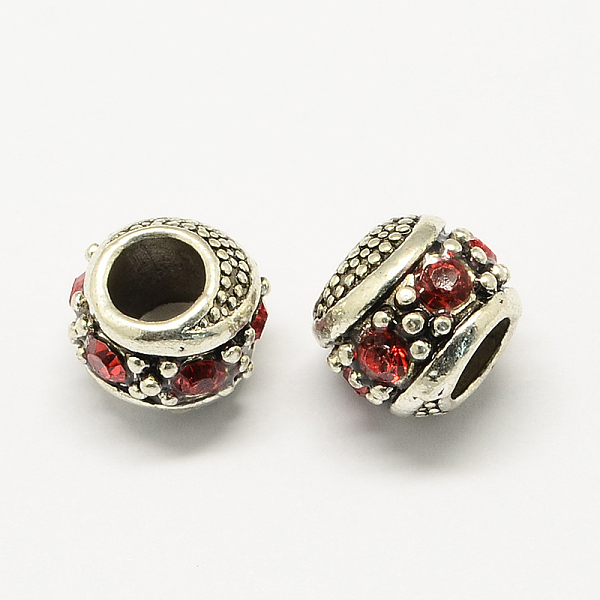 

PandaHall Alloy Rhinestone European Beads, Rondelle Large Hole Beads, Antique Silver, Siam, 11x10mm, Hole: 5mm Alloy+Rhinestone Rondelle Red