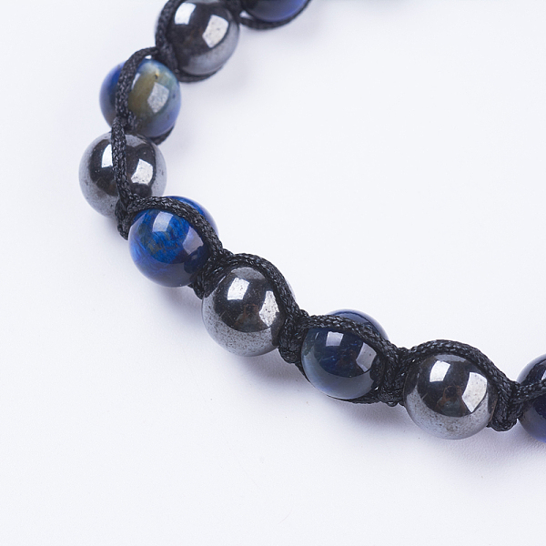 

PandaHall Adjustable Nylon Cord Braided Bead Bracelets, with Magnetic Synthetic Hematite & Natural Tiger Eye Round Beads, Blue, 2 inch(50mm)...