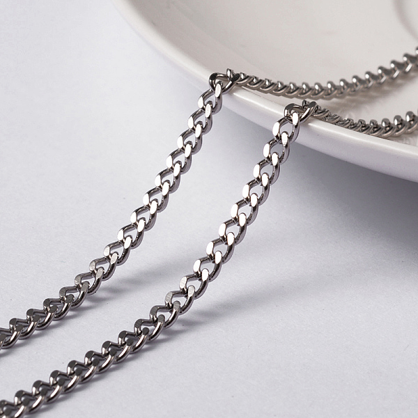 

PandaHall Unwelded 304 Stainless Steel Curb Chains, Twisted Chains, with Spool, Faceted, Stainless Steel Color, 4x3x0.8mm, about 65.61 Feet...