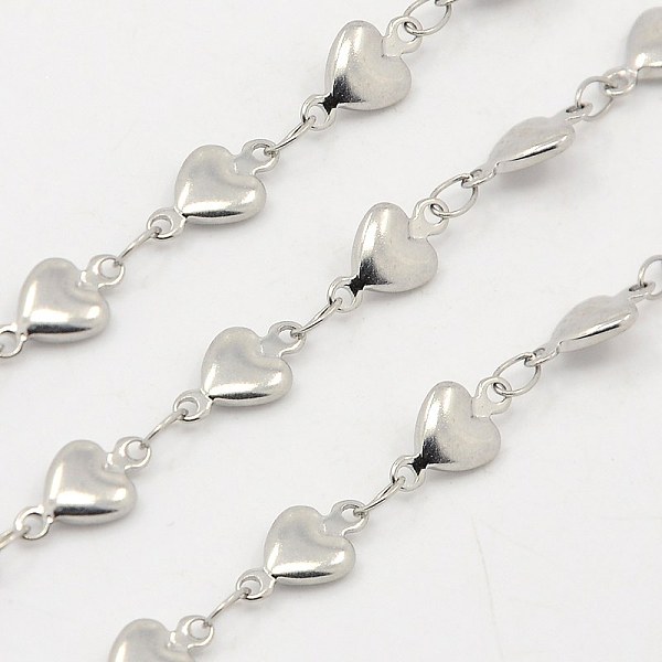 

PandaHall 3.28 Feet 304 Stainless Steel Heart Chains, Decorative Chains, Soldered, Stainless Steel Color, 5.5x2mm 304 Stainless Steel