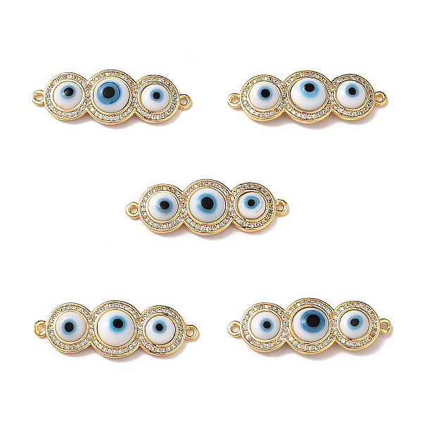 

PandaHall Handmade Lampwork Evil Eye Connector Charms, with Clear Cubic Zirconia, Real 18K Gold Plated Brass Findings, White, 13x36x4.5mm...