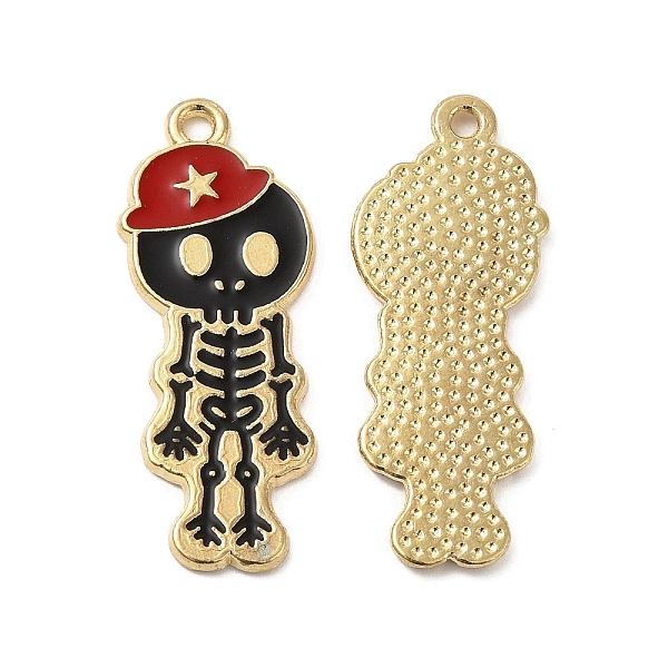 

PandaHall Alloy Enamel Pendants, Skeleton with Hat Charm, Golden, FireBrick, 32.5x13x1.5mm, Hole: 1.6mm Alloy+Enamel Skull Red