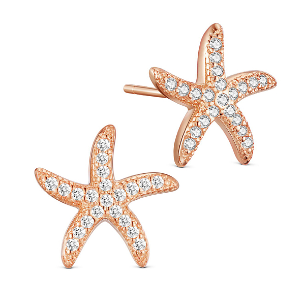 PandaHall SHEGRACE® 925 Sterling Silver Stud Earrings, with Micro Pave AAA Cubic Zirconia Starfish, 18K Rose Gold Plated, Rose Gold... PandaHall SHEGRACE® 925 Sterling Silver Stud Earrings, with Micro Pave AAA Cubic Zirconia Starfish, 18K Rose Gold Plated, Rose Gold...