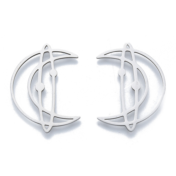 

PandaHall 201 Stainless Steel Filigree Joiners Links, Moon, Stainless Steel Color, 35x24x1mm 201 Stainless Steel Moon