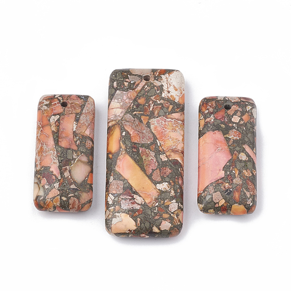 

PandaHall Synthetic Gold Line Regalite/Imperial Jasper/Sea Sediment Jasper Pendants, Dyed, Rectangle, 35~50x15~20x6~7mm, Hole: 1mm, 3pcs/set..., Red