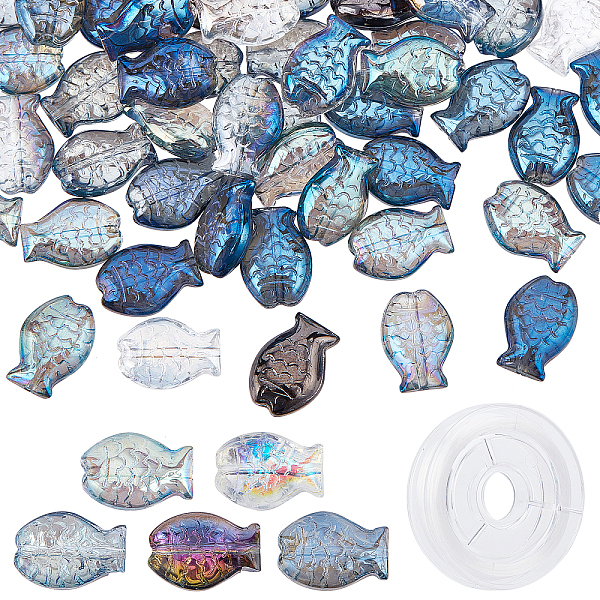 PandaHall SUNNYCLUE 1 Box Fish Glass Beads Electroplated Glass Fish Beads for Jewelry Making Beading Bracelet Kit Summer Ocean Mermaid Bead...