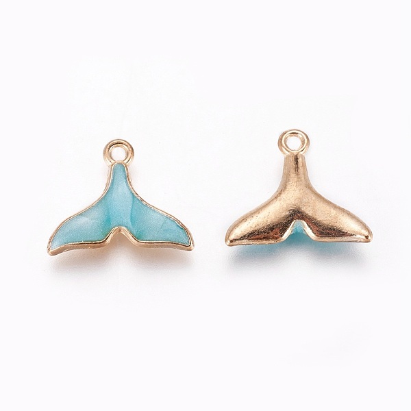 

PandaHall Alloy Enamel Pendants, Whale Tail Shape, Light Gold, Turquoise, 15x18x2.5mm, Hole: 1.4mm Alloy+Enamel Fish Green