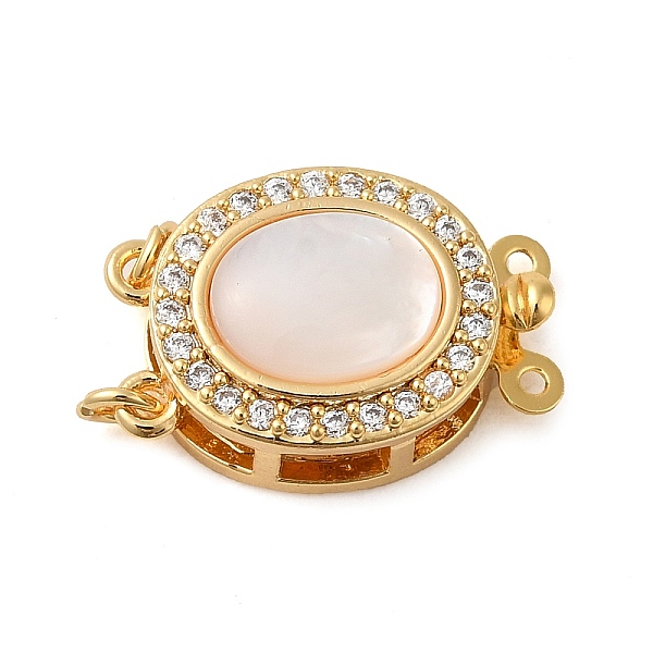 

PandaHall Brass Micro Pave Clear Cubic Zirconia Box Clasps, with Shell, 2-Strand, 4-Hole, Oval, Real 18K Gold Plated, 17.5x11.5x7.5mm, Hole...