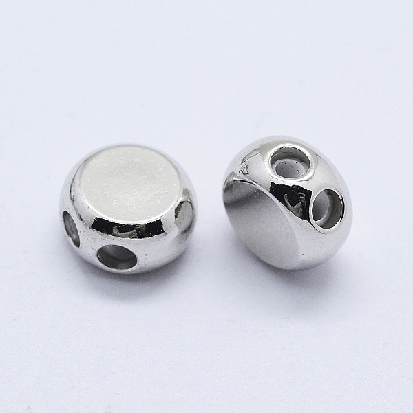 

PandaHall Brass Multi-Strand Links, with Rubber, Flat Round, Slider Beads, Stopper Beads, Platinum, 9x5mm, Hole: 1.8mm Brass Flat Round