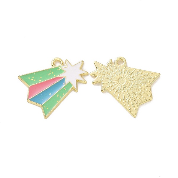 

PandaHall Christmas Theme Rack Plating Alloy Enamel Pendants, with Glitter Powder, Light Gold Tone Meteor Charms, Light Green, 23x18x1.5mm...