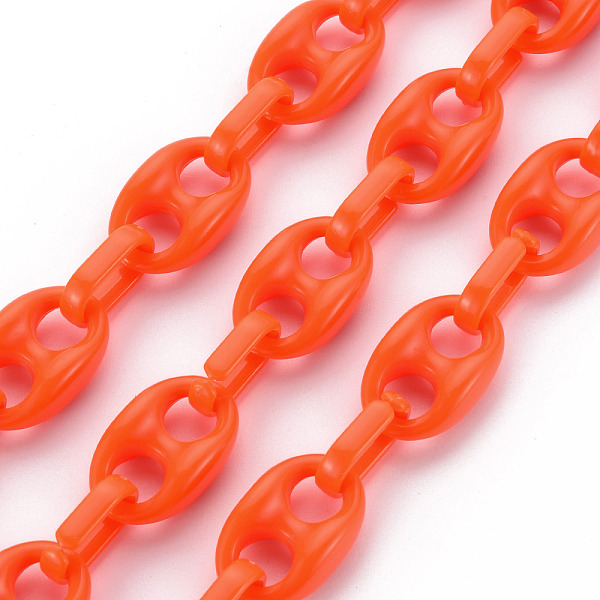 

PandaHall Handmade Opaque Acrylic Coffee Bean Chains, Oval, Orange Red, Link: 27x17x9mm, Oval: 18.5x11.5x4.5mm, about 3.28 Feet(1m)/strand...