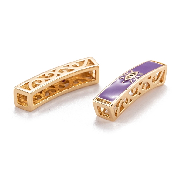 

PandaHall Hollow Real 18K Gold Plated Brass Micro Pave Clear & Black Cubic Zirconia Tube Beads, with Enamel, Long-Lasting Plated, Tube with..., Purple