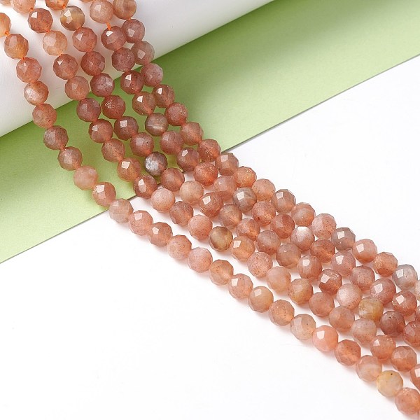 

PandaHall Natural Sunstone Beads Strands, Faceted, Round, 6.5mm, Hole: 0.8mm, about 63pcs/strand, 15.35 inch(39cm) Sunstone Round