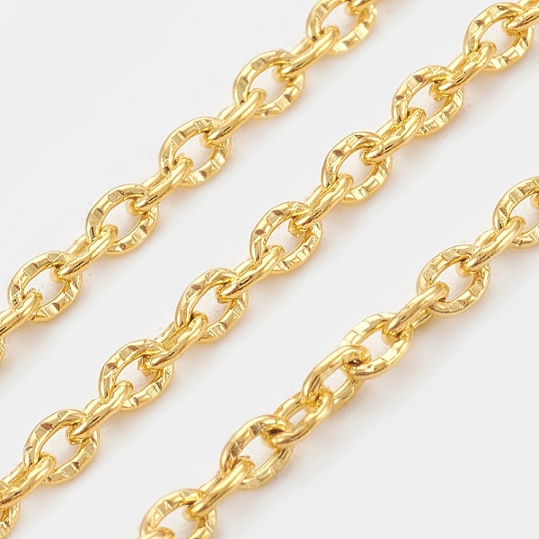 

PandaHall Iron Textured Cable Chains, Unwelded, with Spool, Golden, 3x2x0.5mm, about 328.08 Feet(100m)/roll Iron