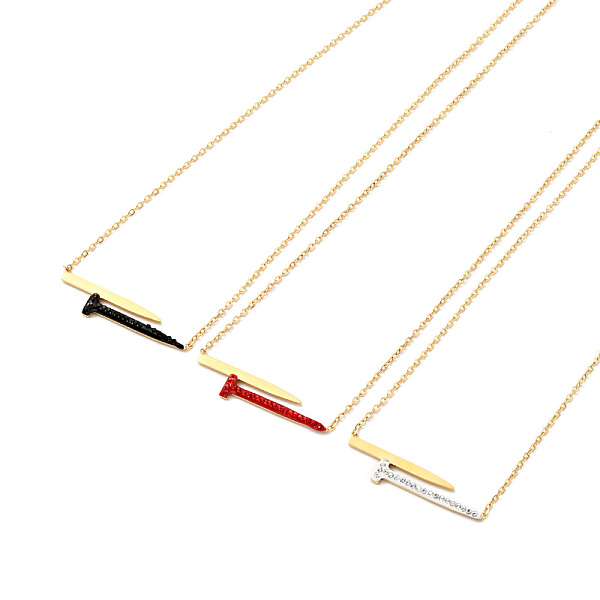 

PandaHall Rhinestone Nail Shape Pendant Necklace, Gold Plated 304 Stainless Steel Jewelry for Women, Mixed Color, 17.52 inch(44.5cm)..., Multicolor