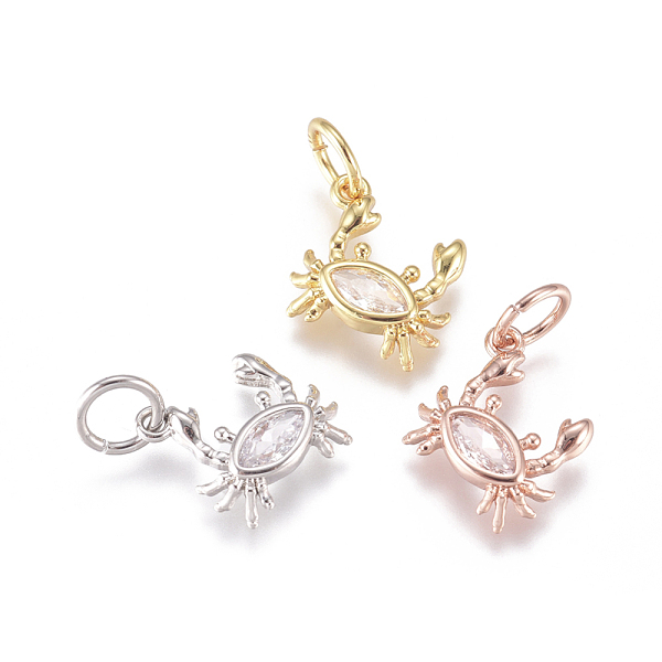 

PandaHall Brass Charms, with Micro Pave Cubic Zirconia and Jump Rings, Crab, Clear, Mixed Color, 9x9x2mm, Hole: 3.5mm Brass+Cubic Zirconia...