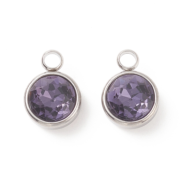 

PandaHall 304 Stainless Steel Glass Rhinestone Charms, Faceted, Flat Round, Indigo, 14x10x7mm, Hole: 2.5mm Stainless Steel+Glass Flat Round..., Purple