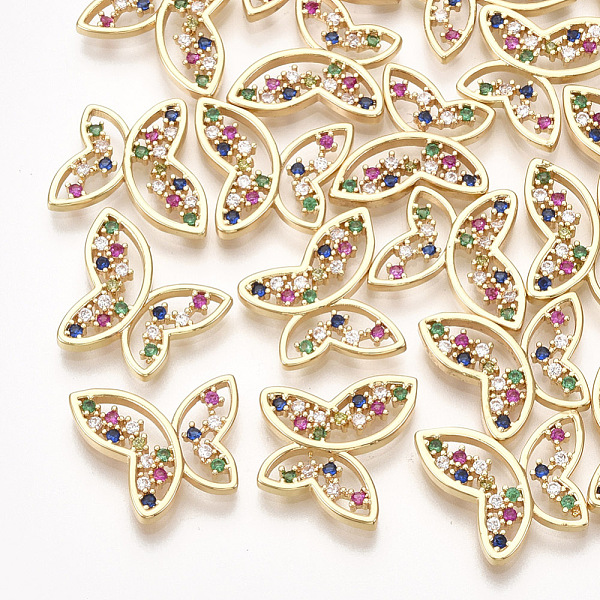 

PandaHall Brass Cubic Zirconia Cabochons, Butterfly, Real 18K Gold Plated, Colorful, 14x15x2mm Brass+Cubic Zirconia Butterfly