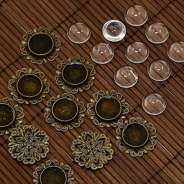 

PandaHall 12mm Clear Domed Glass Cabochon Cover for Flower DIY Photo Brass Cabochon Making, Nickel Free, Antique Bronze, Cabochon Settings...