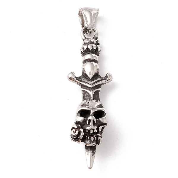 

PandaHall 304 Stainless Steel Pendants, Skull, Antique Silver, 52.5x15x10mm, Hole: 8.5x5.5mm 304 Stainless Steel Skull