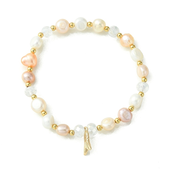 

PandaHall Charm Bracelets, with Natural Cultured Freshwater Pearl Beads, Glass Beads, Brass Round Spacer Beads and Brass Pendants, Whale...