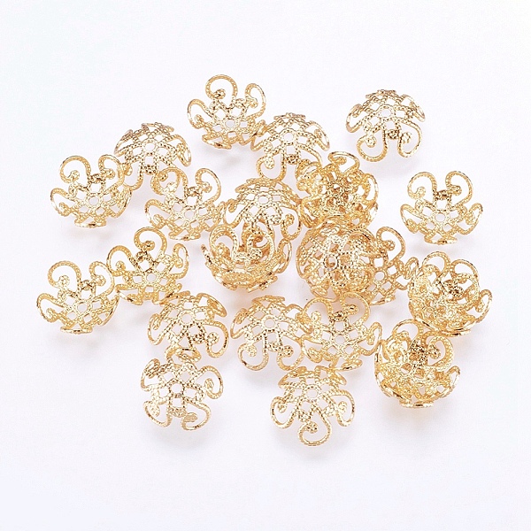 

PandaHall Long-Lasting Plated Brass Bead Caps, 5-Petal, Real 24K Gold Plated, 10x4mm, Hole: 1mm Brass