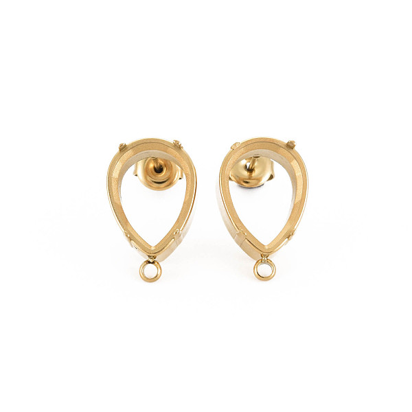 

PandaHall Ion Plating(IP) 304 Stainless Steel Stud Earring Findings, Earring Setting for Rhinestone, with Ear Nuts and Loop, Teardrop, Real...